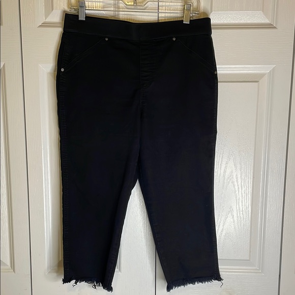 CAFFE MARRAKESH Cropped Elastic Waist Raw Hem Pants, size 8, Black - Picture 1 of 7
